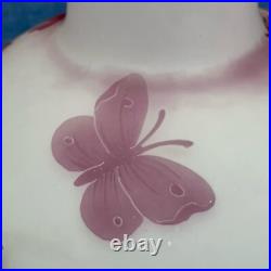 Grand vase Art Nouveau verre multicouche Pantin décor floral papillon 45 cm Impo