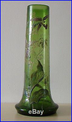 Grand vase Gallé orchidées et mycènes, signature au champignon