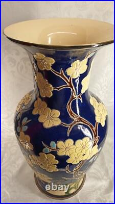 Grand vase ancien en céramique Bleu motif fleurs