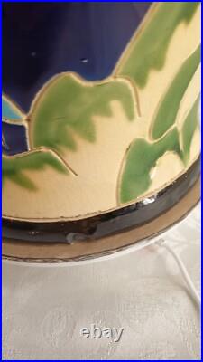 Grand vase ancien en céramique Bleu motif fleurs