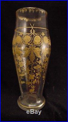 Grand vase en cristal gravé XIX ème à décor de chardon en dorure
