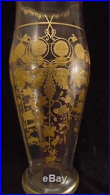 Grand vase en cristal gravé XIX ème à décor de chardon en dorure
