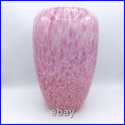 Grand vase en cristal soufflé moucheté coloré rose blanc signé La Rochère XXème