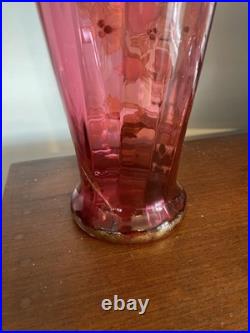 Grand vase en verre soufflé émaillé Art Nouveau à décor floral Bel état Rare