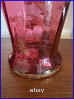 Grand vase en verre soufflé émaillé Art Nouveau à décor floral Bel état Rare