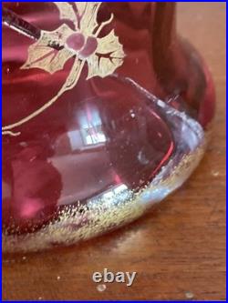 Grand vase en verre soufflé émaillé Art Nouveau à décor floral Bel état Rare