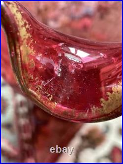 Grand vase en verre soufflé émaillé Art Nouveau à décor floral Bel état Rare