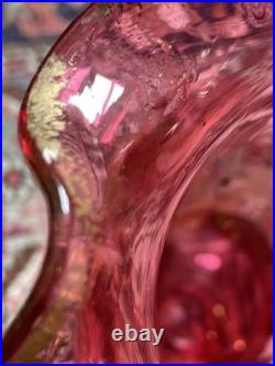 Grand vase en verre soufflé émaillé Art Nouveau à décor floral Bel état Rare