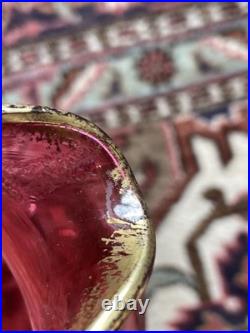 Grand vase en verre soufflé émaillé Art Nouveau à décor floral Bel état Rare