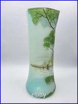 Grand vase en verre soufflé émaillé à décor lacustre d'Été de Legras début XXème