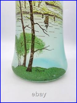 Grand vase en verre soufflé émaillé à décor lacustre d'Été de Legras début XXème