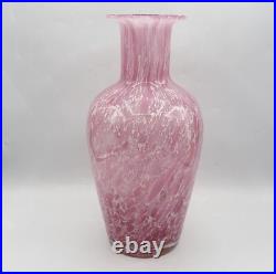 Grand vase en verre soufflé moucheté coloré rose blanc signé La Rochère XXème