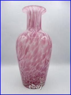 Grand vase en verre soufflé moucheté coloré rose blanc signé La Rochère XXème