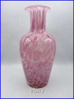 Grand vase en verre soufflé moucheté coloré rose blanc signé La Rochère XXème