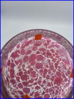 Grand vase en verre soufflé moucheté coloré rose blanc signé La Rochère XXème