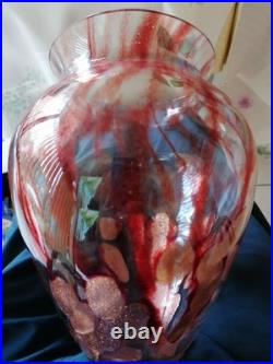 Grand vase en verre soufflé signé Soisy 91 Essonne Verrerie d'Art 24 cm