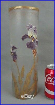 Grand vase rouleau Legras Montjoye en cristal émaillé art nouveau 1900 iris
