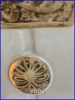 Grand vase sculptural en Céramique /grès signé décor antique et drapé stylisé