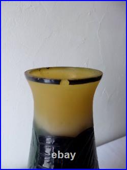 Grand vase verre émaillé VERRERIE DE LEUNE ART DECO