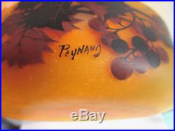 Grande coupe ronde 20 cm, pâte de verre décor Feuilles de vigne signée Peynaud