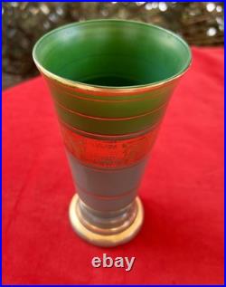 Green Decorative Vase. Gold Vine Motif Decoration. Vintage Style