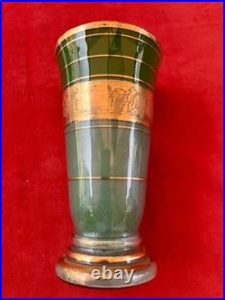 Green Decorative Vase. Gold Vine Motif Decoration. Vintage Style