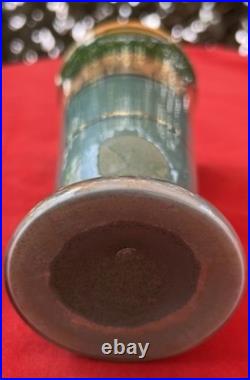 Green Decorative Vase. Gold Vine Motif Decoration. Vintage Style