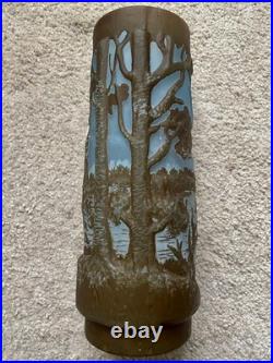 Important Vase En Pte De Verre Signé Gallé Tip