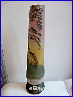 Important Vase Legras Decor Lacustre Emaille Et Degage A L'acide Vers 1900 50cm