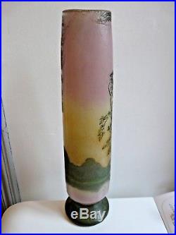 Important Vase Legras Decor Lacustre Emaille Et Degage A L'acide Vers 1900 50cm