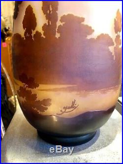 Important vase de Gallé, 43 cm décor Lacustre