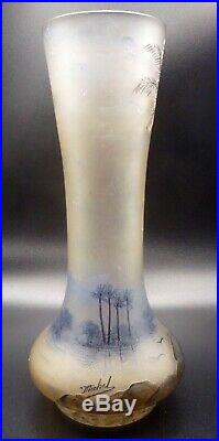 J. MICHEL PARIS-Vase vers 1900 dégagé à l'acide et émaillée, daum, gallé, schneider