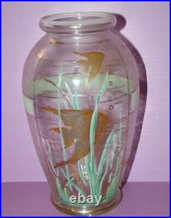 JOLI VASE ART DECO MODA DAUM DEGAGE ACIDE émaillé et dorure SCALERES AQUARIUM