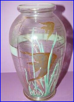 JOLI VASE ART DECO MODA DAUM DEGAGE ACIDE émaillé et dorure SCALERES AQUARIUM