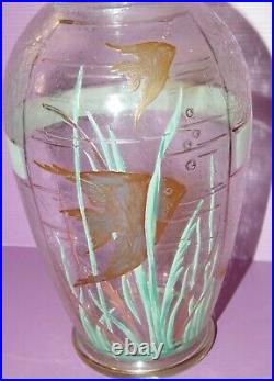 JOLI VASE ART DECO MODA DAUM DEGAGE ACIDE émaillé et dorure SCALERES AQUARIUM