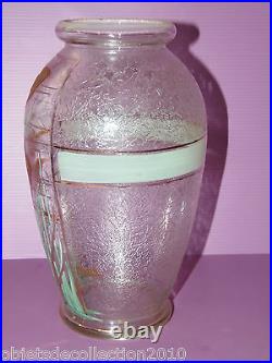 JOLI VASE ART DECO MODA DAUM DEGAGE ACIDE émaillé et dorure SCALERES AQUARIUM