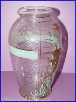 JOLI VASE ART DECO MODA DAUM DEGAGE ACIDE émaillé et dorure SCALERES AQUARIUM