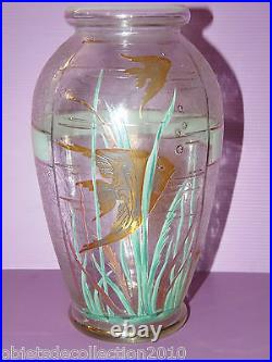 JOLI VASE ART DECO MODA DAUM DEGAGE ACIDE émaillé et dorure SCALERES AQUARIUM