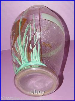 JOLI VASE ART DECO MODA DAUM DEGAGE ACIDE émaillé et dorure SCALERES AQUARIUM