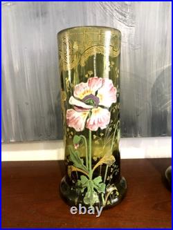 JOLIE PAIRE DE VASES EN VERRE ÉMAILLÉ (accident sur un) PAVOTS LEGRAS