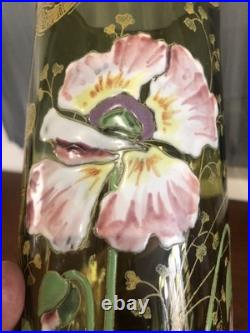 JOLIE PAIRE DE VASES EN VERRE ÉMAILLÉ (accident sur un) PAVOTS LEGRAS