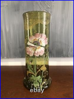 JOLIE PAIRE DE VASES EN VERRE ÉMAILLÉ (accident sur un) PAVOTS LEGRAS