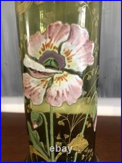JOLIE PAIRE DE VASES EN VERRE ÉMAILLÉ (accident sur un) PAVOTS LEGRAS