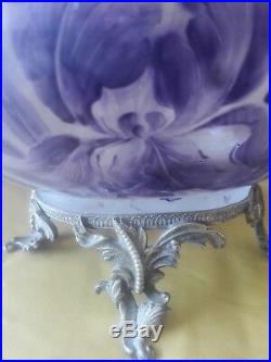 Jardinière en bronze et verre peint de fleur d'iris XIXème style Legras