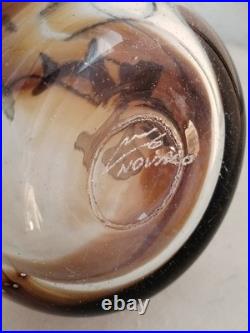 Jean-Claude NOVARO Vase Verre Soufflé BIOT Vintage Décor Argent Signé Art Glass
