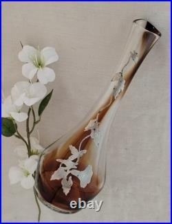 Jean-Claude NOVARO Vase Verre Soufflé BIOT Vintage Décor Argent Signé Art Glass