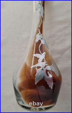 Jean-Claude NOVARO Vase Verre Soufflé BIOT Vintage Décor Argent Signé Art Glass
