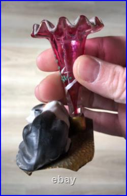 Joli Petit Vase Tulipier Soliflore XIXème Chien Porcelaine Biscuit Collection