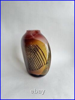 Joli Vase Vintage verre multicolore multicouche signé Nicolas Morin 1987 design