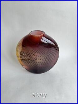 Joli Vase Vintage verre multicolore multicouche signé Nicolas Morin 1987 design
